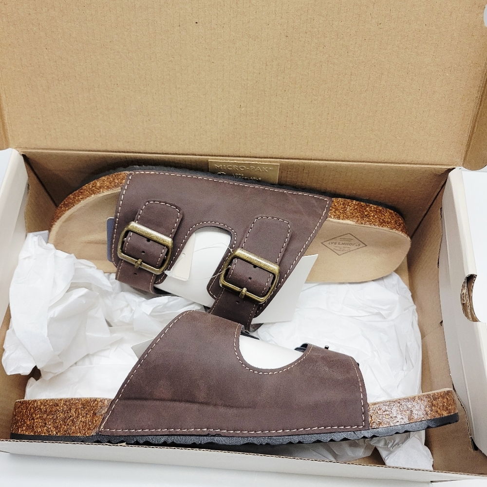 ST John's Bay Sandals Men's  Brown Footbed Slip on Flat Color brown Size 10 NWT - Picture 7 of 8